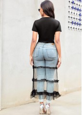 Round Neck Mesh Stitching Letter Print T Shirt