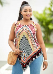 Tribal Print Plus Size Tie Back Tank Top
