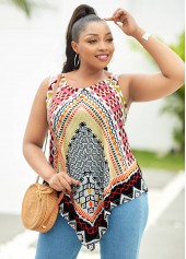 Tribal Print Plus Size Tie Back Tank Top