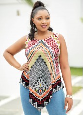 Tribal Print Plus Size Tie Back Tank Top