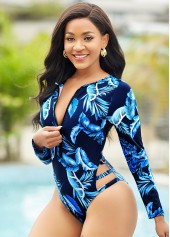 Feathers Print Long Sleeve Zipper Surfing Suit