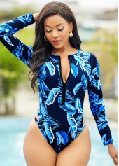 Feathers Print Long Sleeve Zipper Surfing Suit