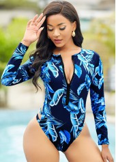 Feathers Print Long Sleeve Zipper Surfing Suit