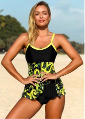 Contrast Piping Paisley Print Plus Size Tankini Top
