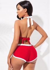 Knot Detail Halter Contrast Bikini Set