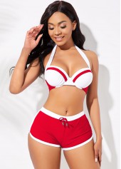 Knot Detail Halter Contrast Bikini Set