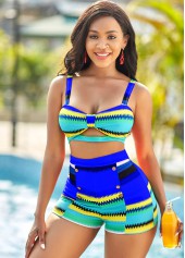 Colorful Geometric Print High Waisted Bikini Set	