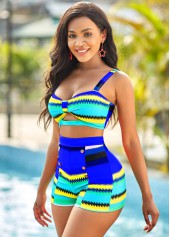 Colorful Geometric Print High Waisted Bikini Set	