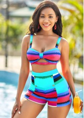Colorful Geometric Print High Waisted Bikini Set	