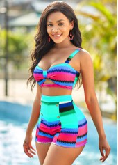 Colorful Geometric Print High Waisted Bikini Set	