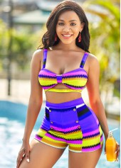 High Waisted Colorful Geometric Print Plus Size Bikini Set