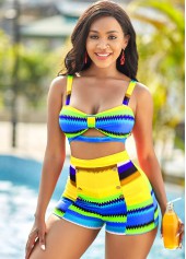 Colorful Geometric High Waisted Print Bikini Set	