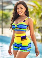 Colorful Geometric High Waisted Print Bikini Set	