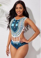 Dashiki Print Cutout Waist One Piece Swimwear