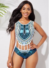 Dashiki Print Cutout Waist One Piece Swimwear