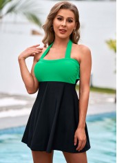 Tie Back Halter Contrast One Piece Swimdress