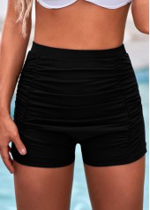 High Waisted Black Ruched Swim Shorts