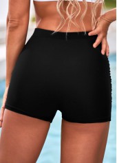High Waisted Black Ruched Swim Shorts