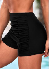 High Waisted Black Ruched Swim Shorts