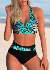 Animal Pattern Criss Cross Back Bikini Set 