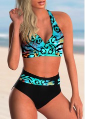 Animal Pattern Criss Cross Back Bikini Set 