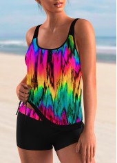 Colorful Printed Spaghetti Strap Tankini Set 