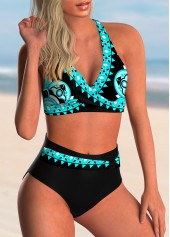Tribal Print Criss Cross Back Bikini Set