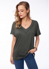 Solid V Neck Short Sleeve T Shirt