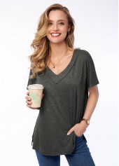 Solid V Neck Short Sleeve T Shirt