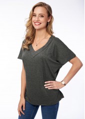 Solid V Neck Short Sleeve T Shirt