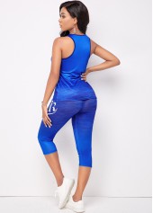 Wide Strap Letter Print Blue Activewear Set