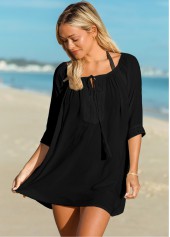 Lace Stitching Tassel Tie Cover Up	