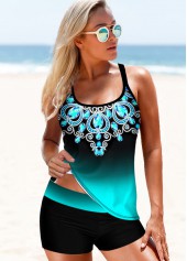 Ombre Tribal Print Cross Strap Tankini Set
