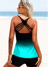 Ombre Tribal Print Cross Strap Tankini Set