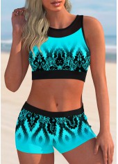 Tribal Print Mesh Stitching Bikini Set