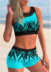Tribal Print Mesh Stitching Bikini Set