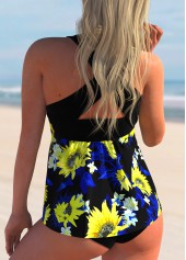Bowknot Cross Strap Floral Print Tankini Set