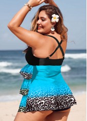 Leopard Print Layered Hem Plus Size Swimdress Top-No Bottom