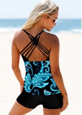 Paisley Print Cross Strap Tankini Set