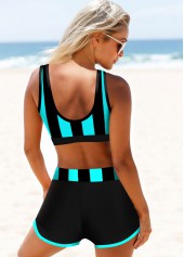 Wide Strap Color Block Striped Bikini Set
