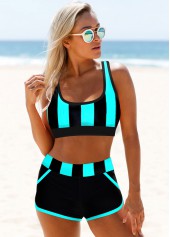 Wide Strap Color Block Striped Bikini Set