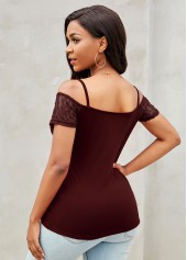 Short Sleeve Cold Shoulder Letter Print T Shirt