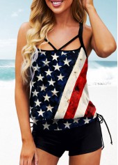 American Flag Print Blouson Tankini Set