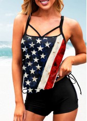 American Flag Print Blouson Tankini Set