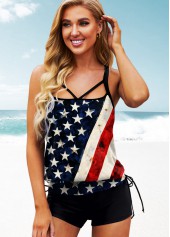 American Flag Print Blouson Tankini Set