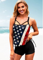 American Flag Print Blouson Tankini Set