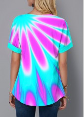 Short Sleeve Multicolor Printed Split Neck Blouse