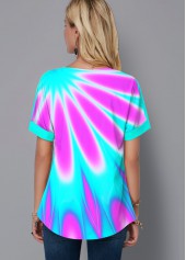 Short Sleeve Multicolor Printed Split Neck Blouse