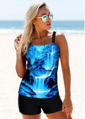 Spaghetti Strap Scape Print Tankini Set