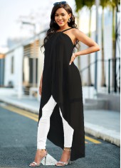 Black Asymmetric Hem Spaghetti Strap Camisole Top